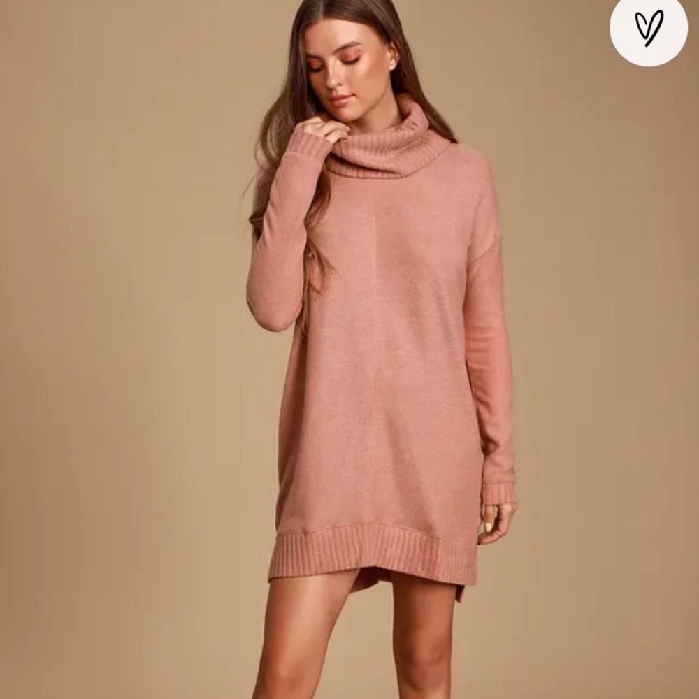 Lulu's Autumn Daze Mauve Pink Cowl Neck Long Sleeve Sweater Dress